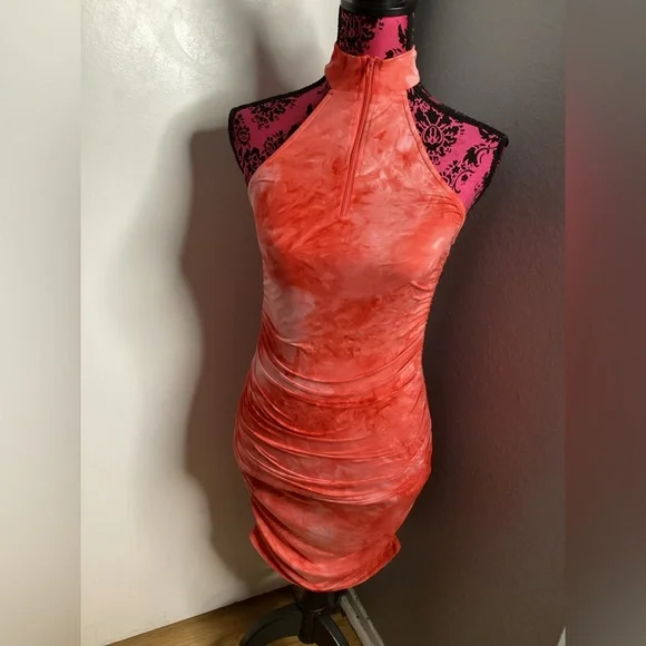 Tie-Dye Halter Mini Dress in Coral M - Picture 1 of 16